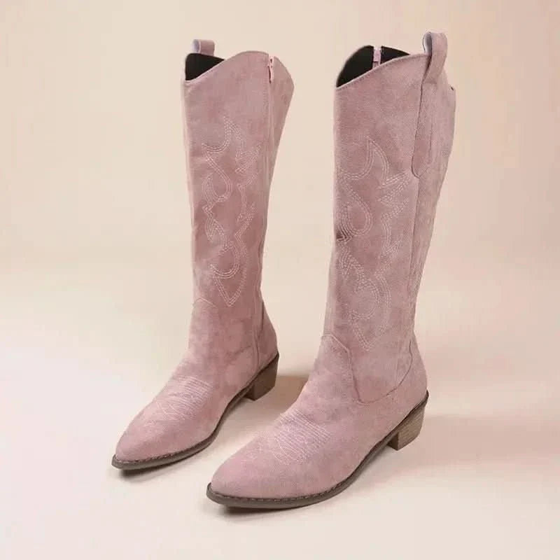 Women’s Knee-High Western Boots with Low Block Heel