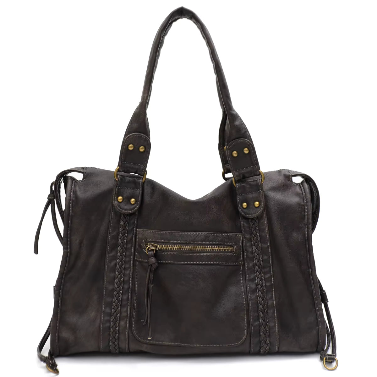 Shoulder Bag in Faux Leather with Top Handles and Crossbody Strap