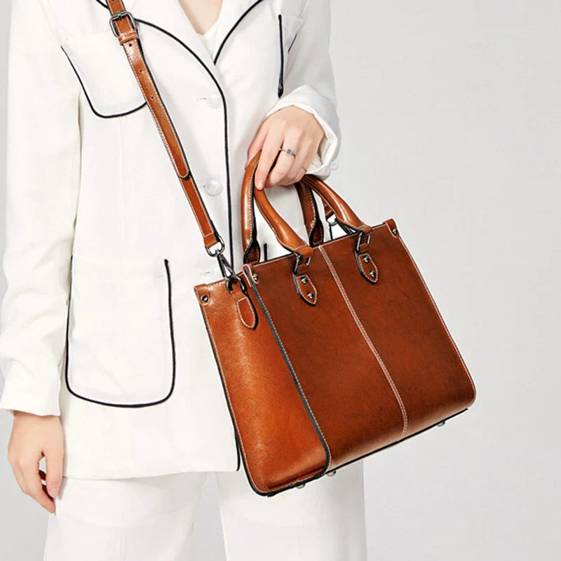 Structured Tote Handbag with Top-Stitch Detail