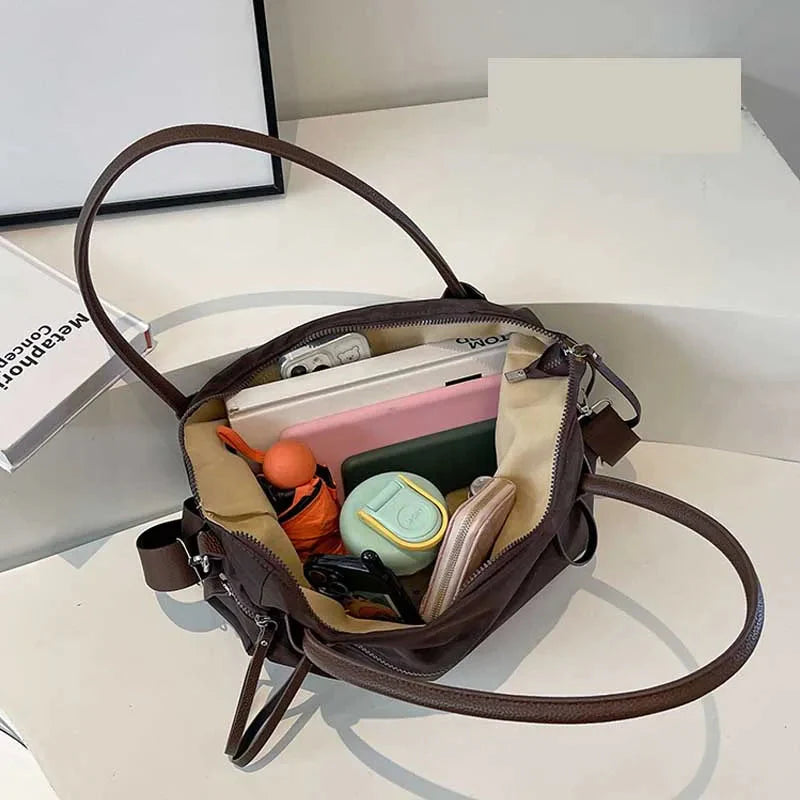 Shoulder Bag in Nylon with Crossbody Strap and Zip Pockets