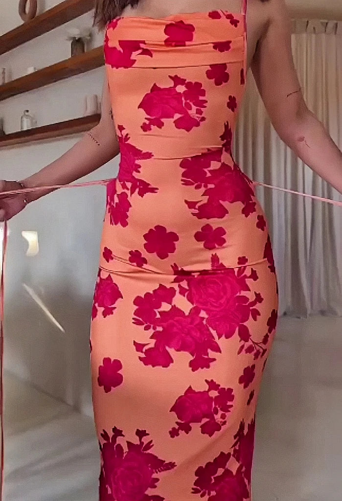 Floral Print Maxi Dress with Spaghetti Straps