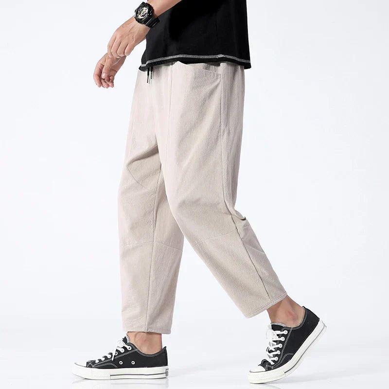 Tapered Drawstring Trousers with Side Pockets
