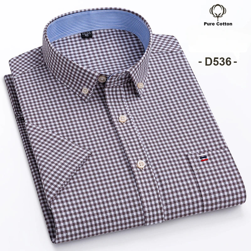 Men's Short Sleeve Checked Shirt with Chest Pocket