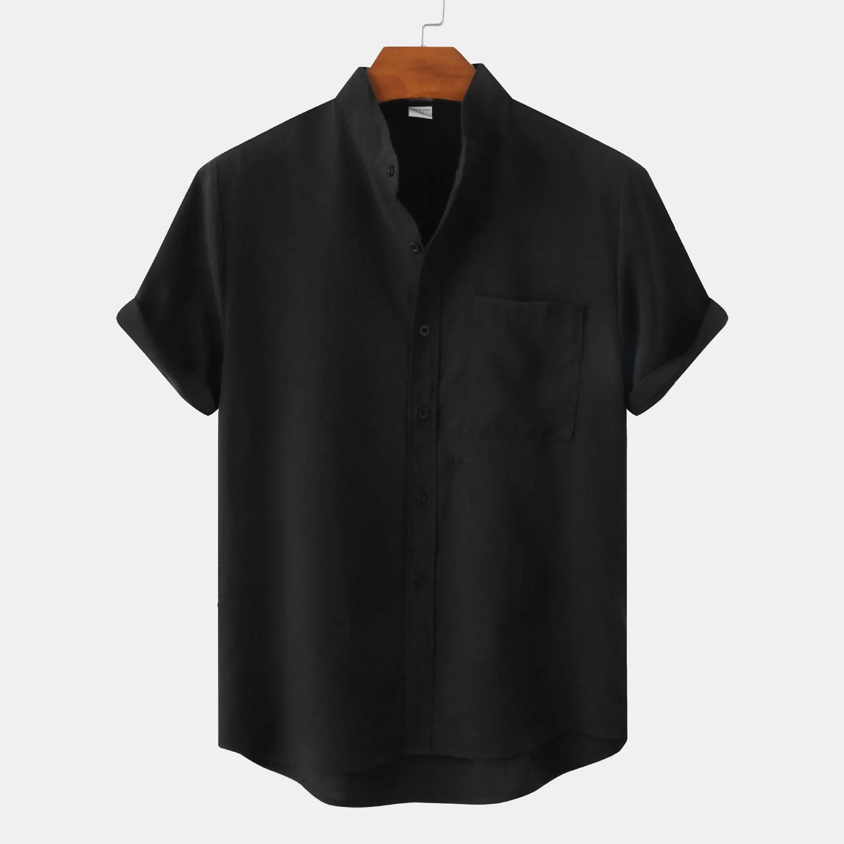 Men’s Textured Short Sleeve Grandad Collar Shirt