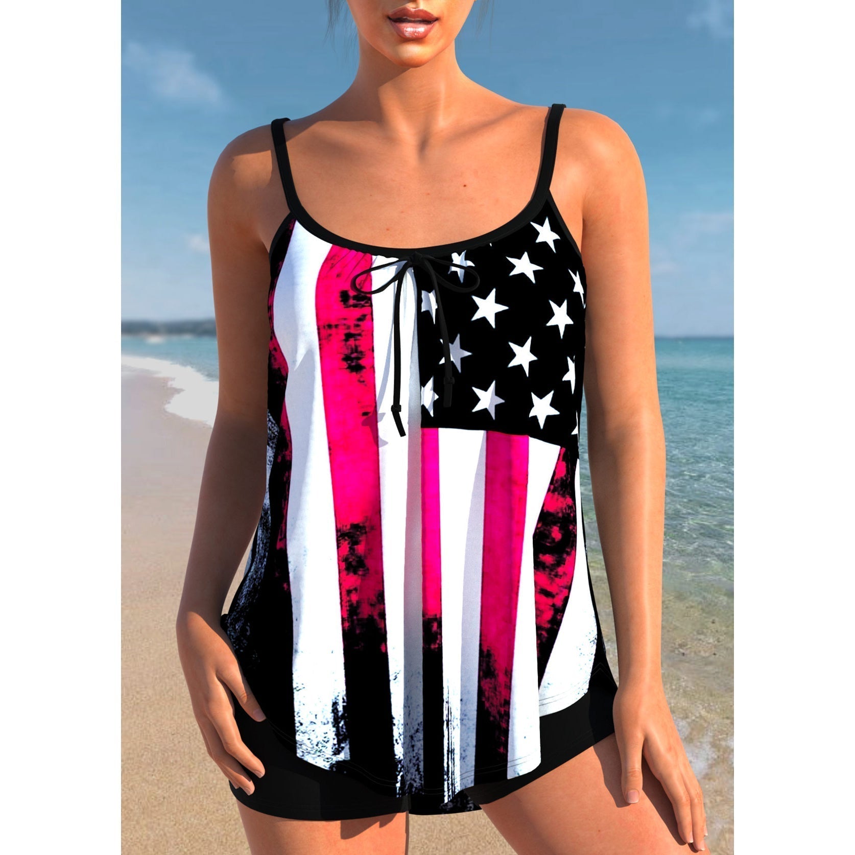 Tankini Swim Set with Tie-Front Detail