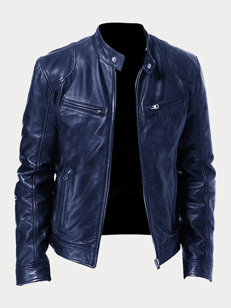Veste de motard pour homme avec col montant et poches zippées