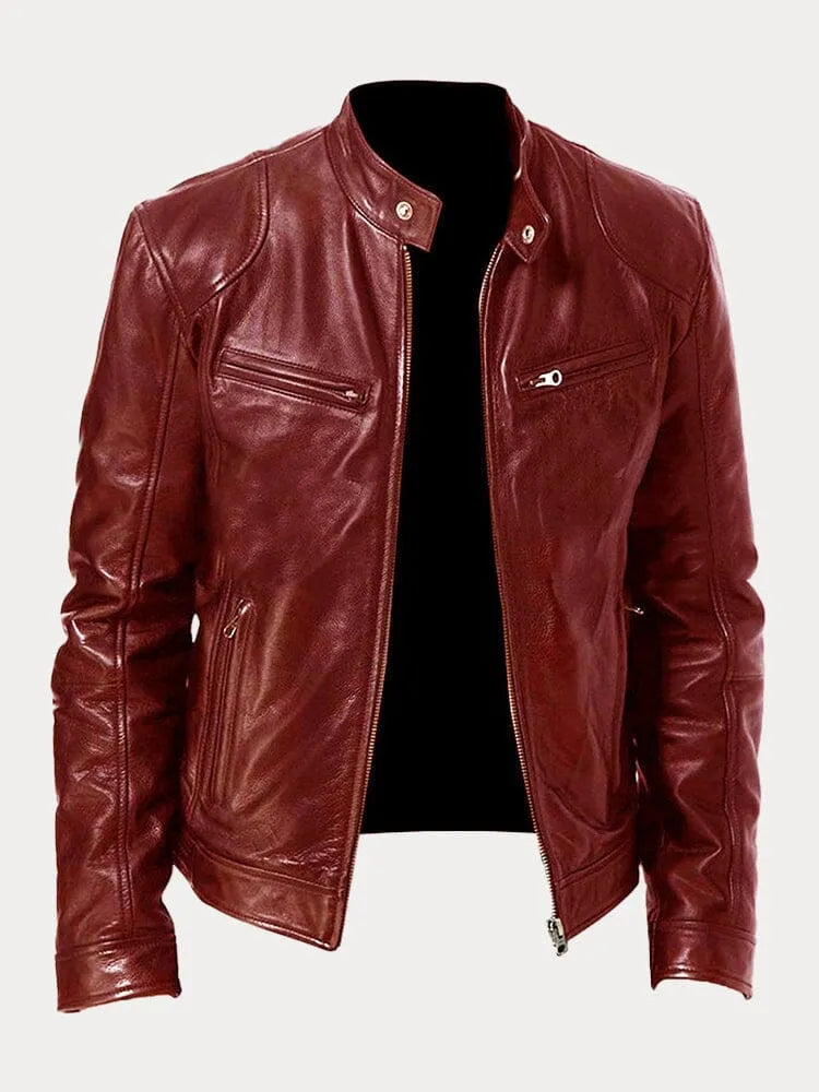 Veste de motard pour homme avec col montant et poches zippées