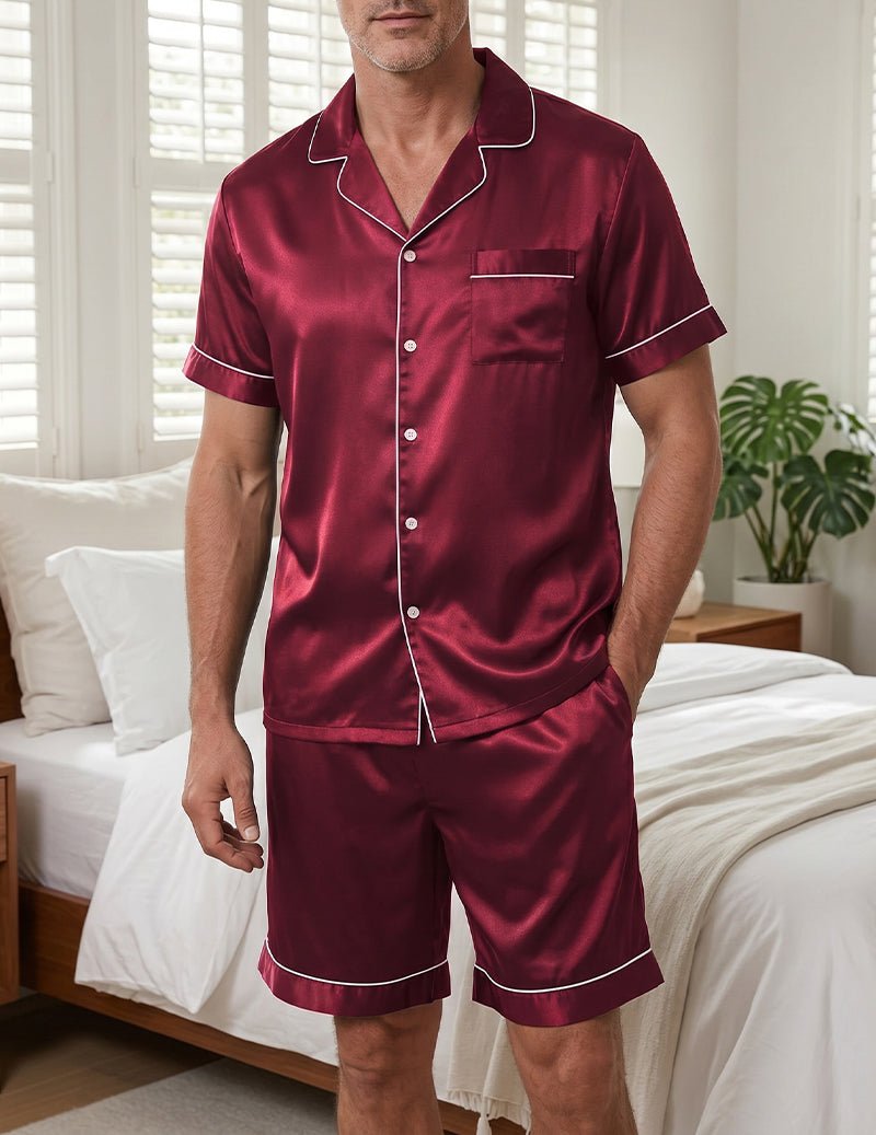 Men’s Satin Short Pyjama Set with Contrast Piping