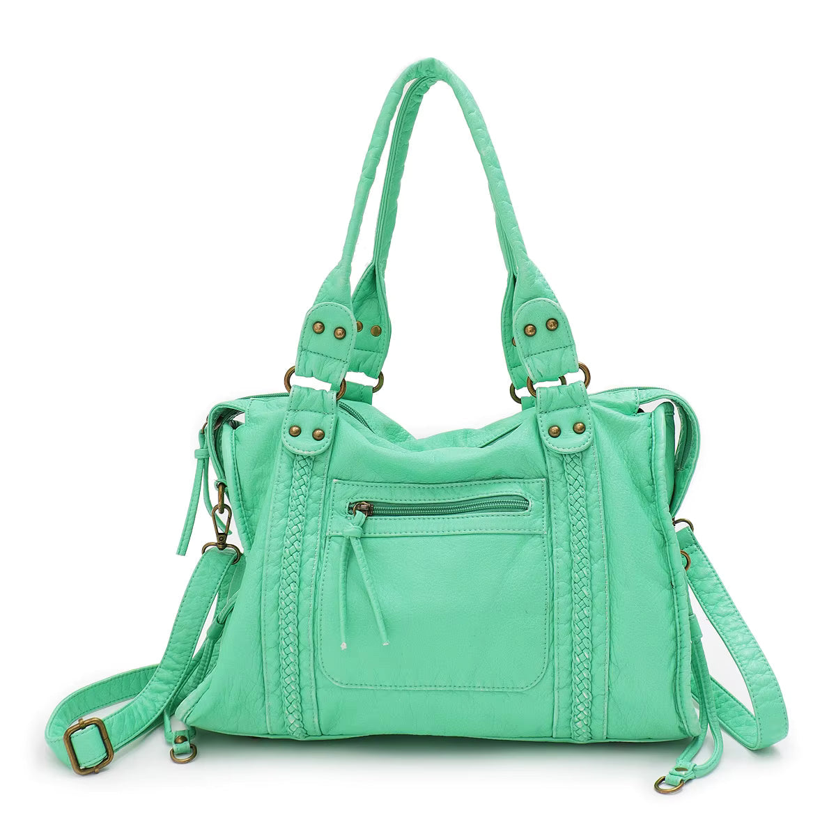 Shoulder Bag in Faux Leather with Top Handles and Crossbody Strap
