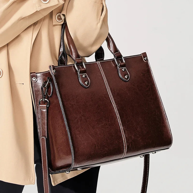 Structured Tote Handbag with Top-Stitch Detail