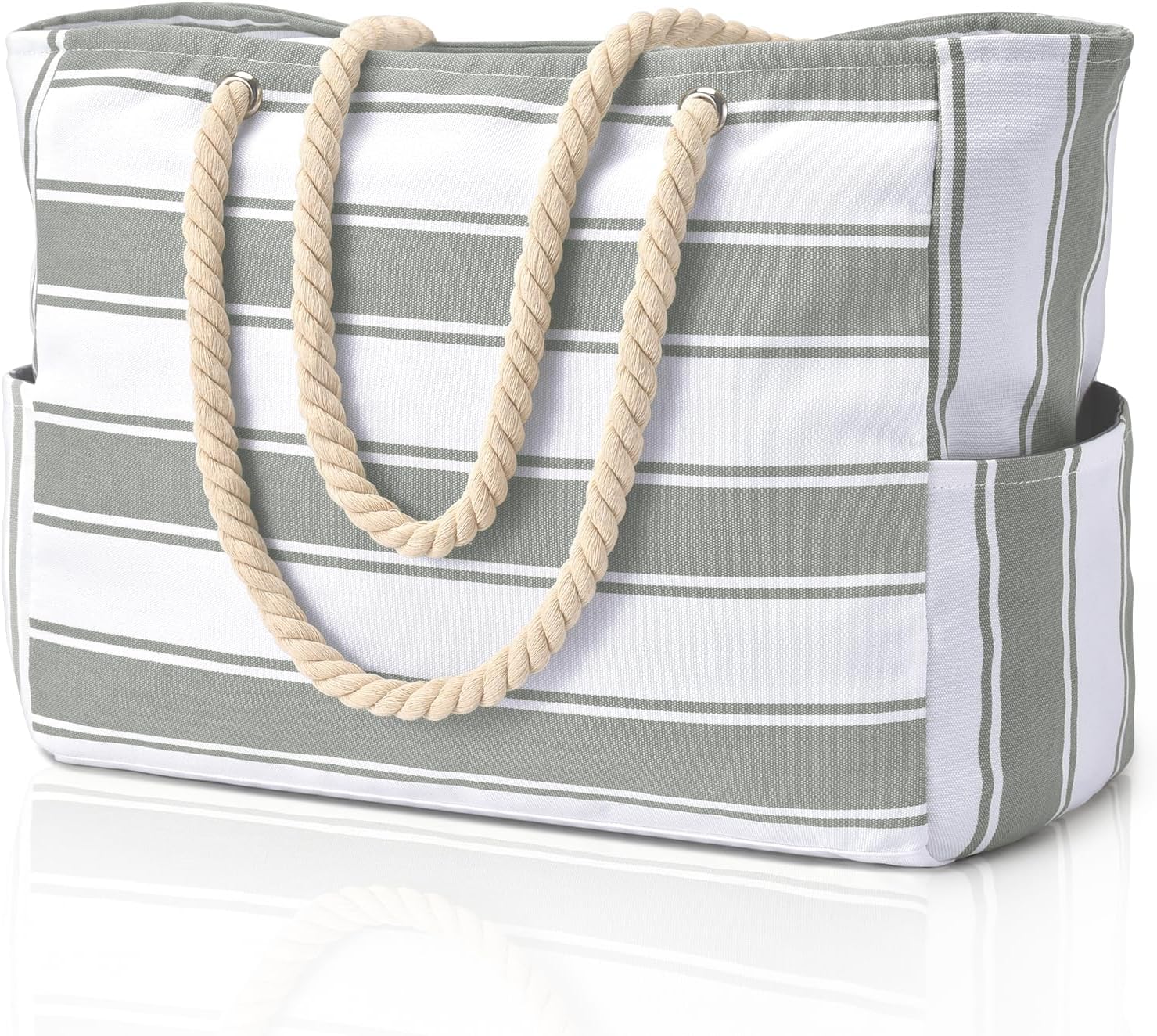 Striped Canvas Tote Bag with Rope Handles