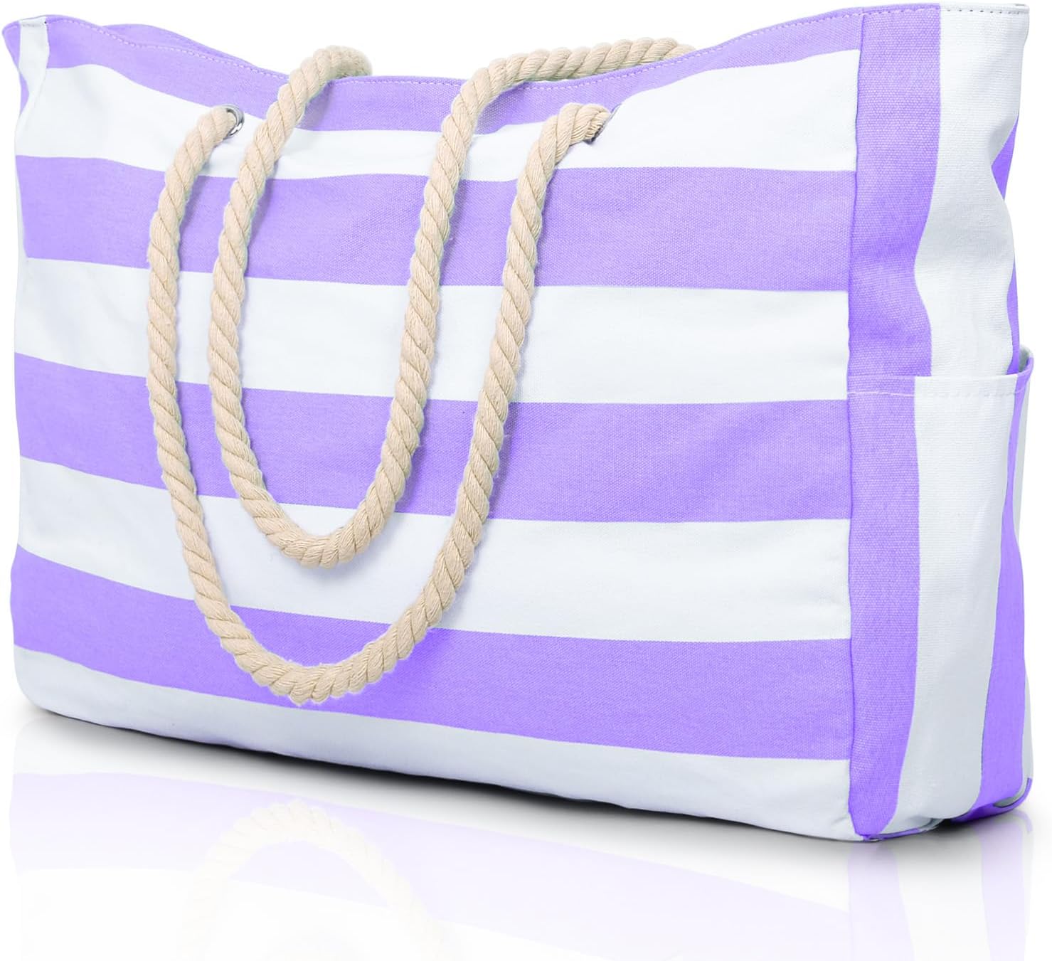 Striped Canvas Tote Bag with Rope Handles