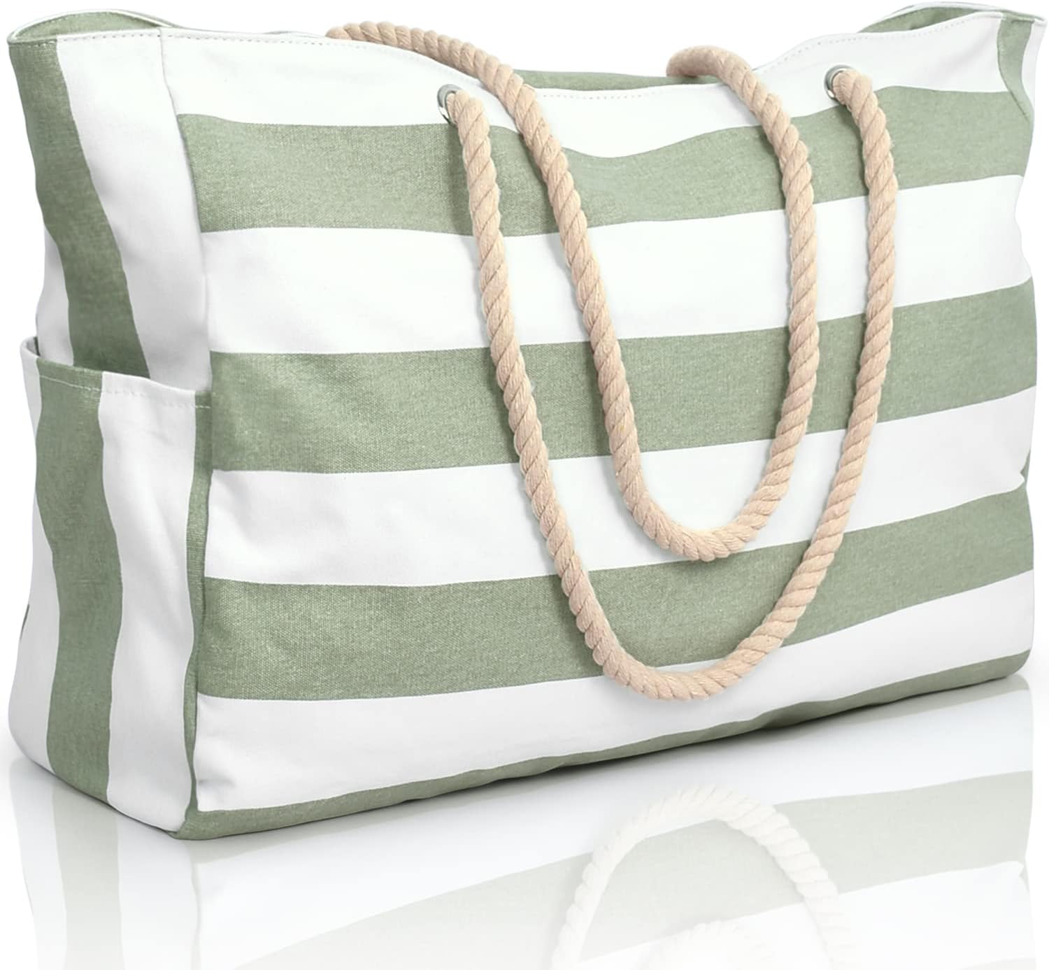 Striped Canvas Tote Bag with Rope Handles