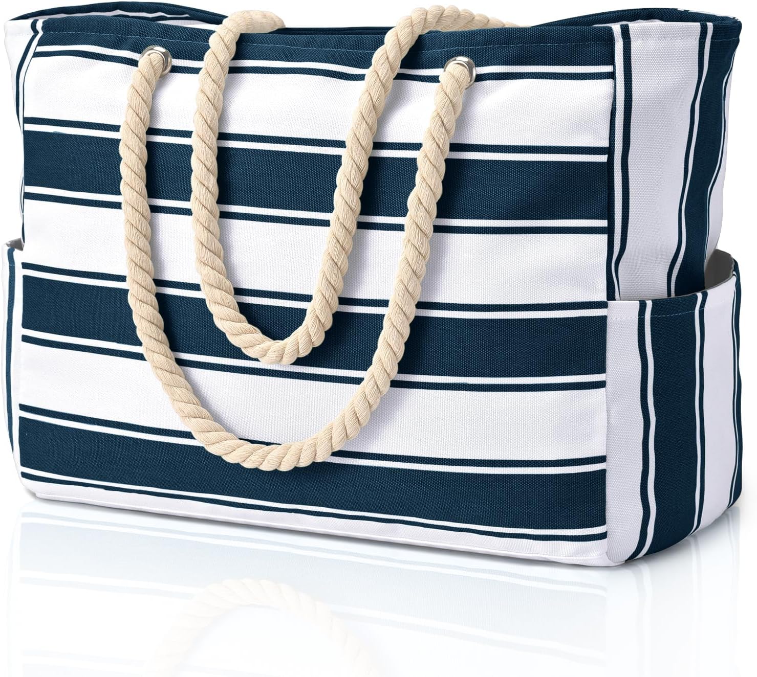 Striped Canvas Tote Bag with Rope Handles