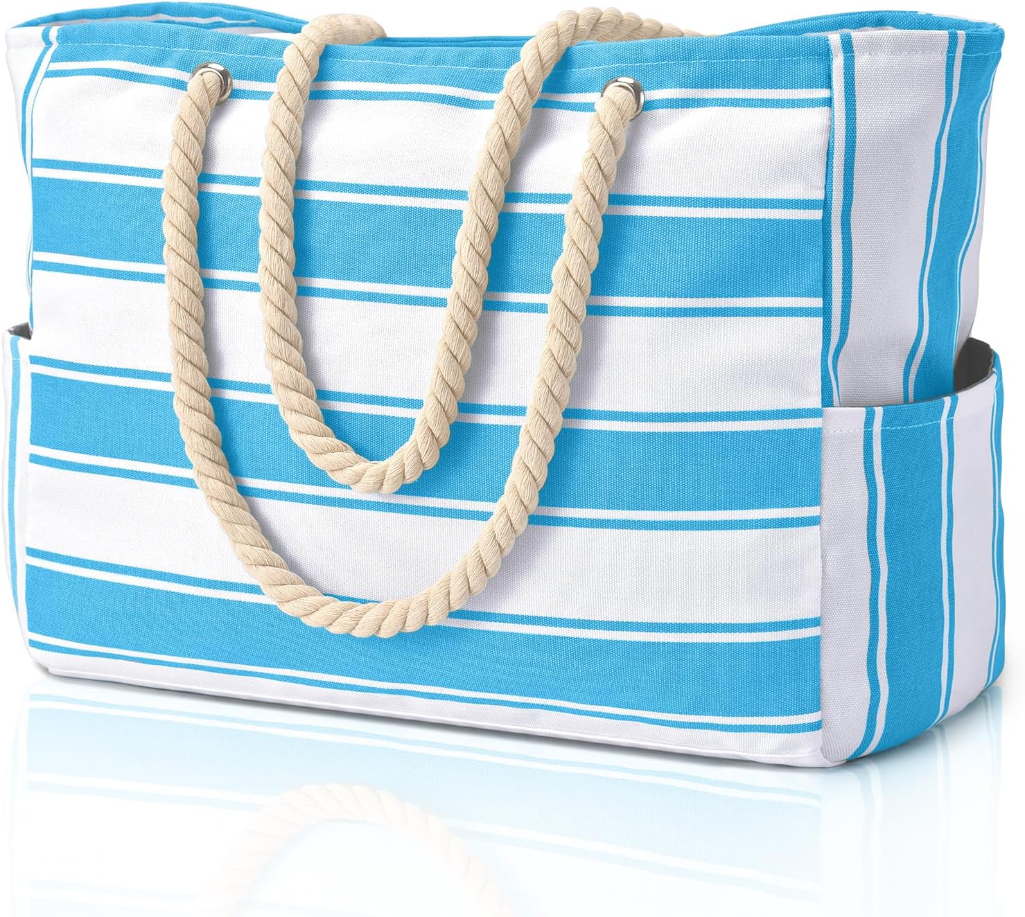 Striped Canvas Tote Bag with Rope Handles
