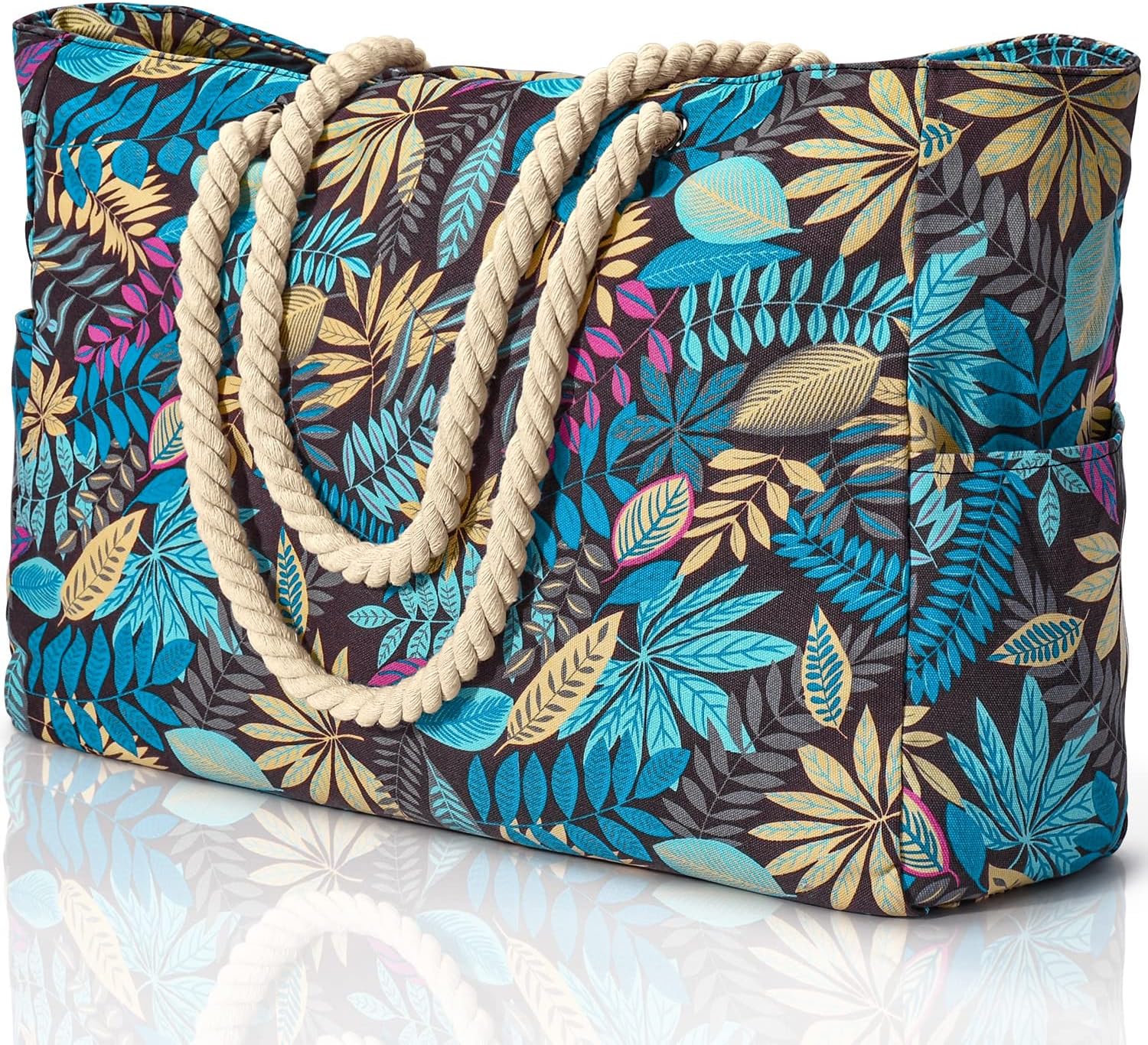 Striped Canvas Tote Bag with Rope Handles