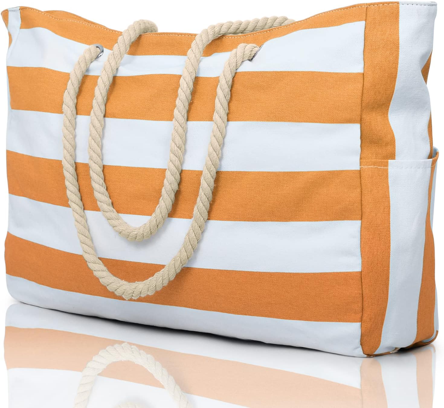 Striped Canvas Tote Bag with Rope Handles