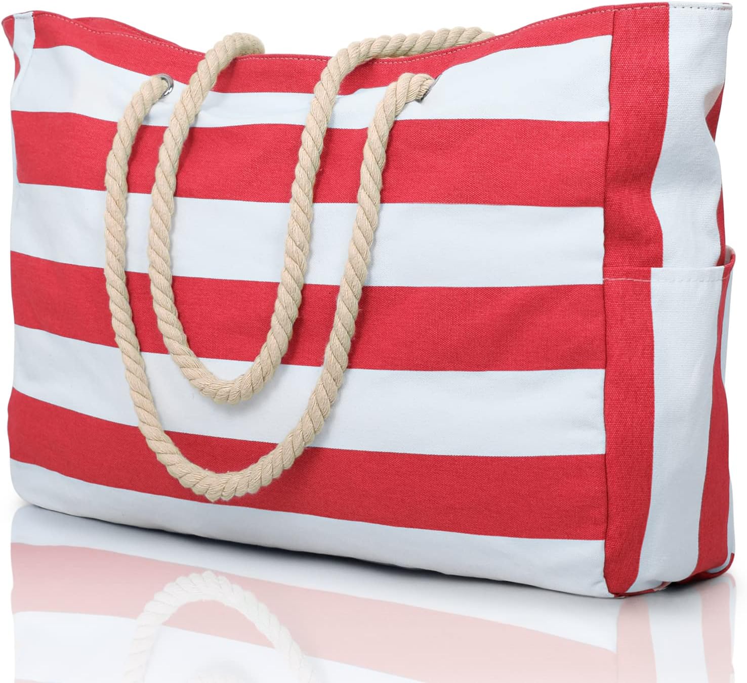 Striped Canvas Tote Bag with Rope Handles