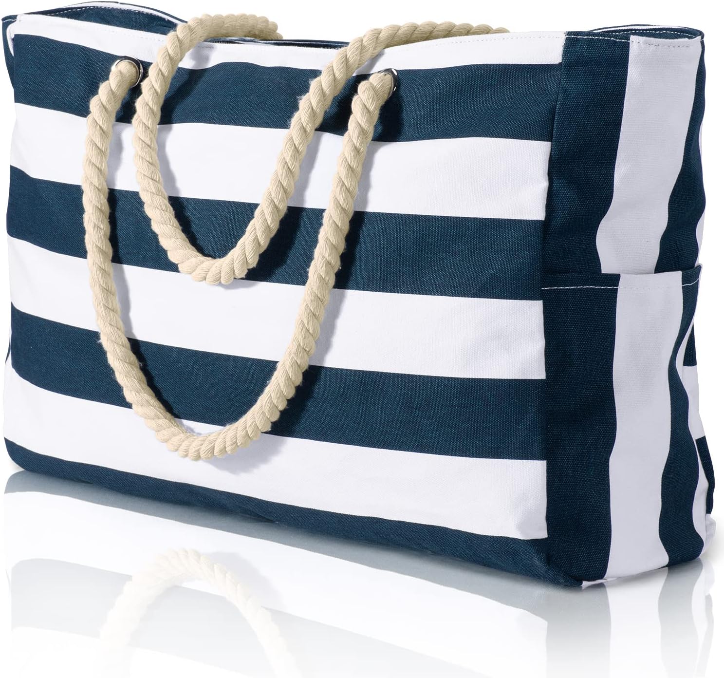 Striped Canvas Tote Bag with Rope Handles