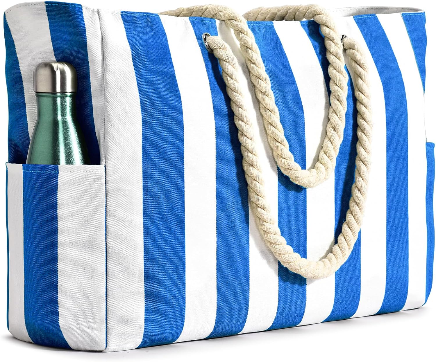 Striped Canvas Tote Bag with Rope Handles