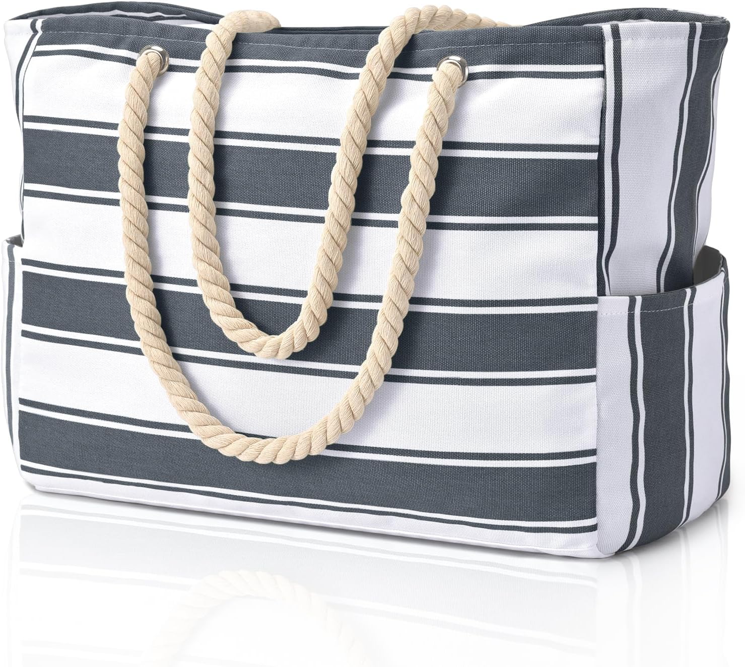 Striped Canvas Tote Bag with Rope Handles