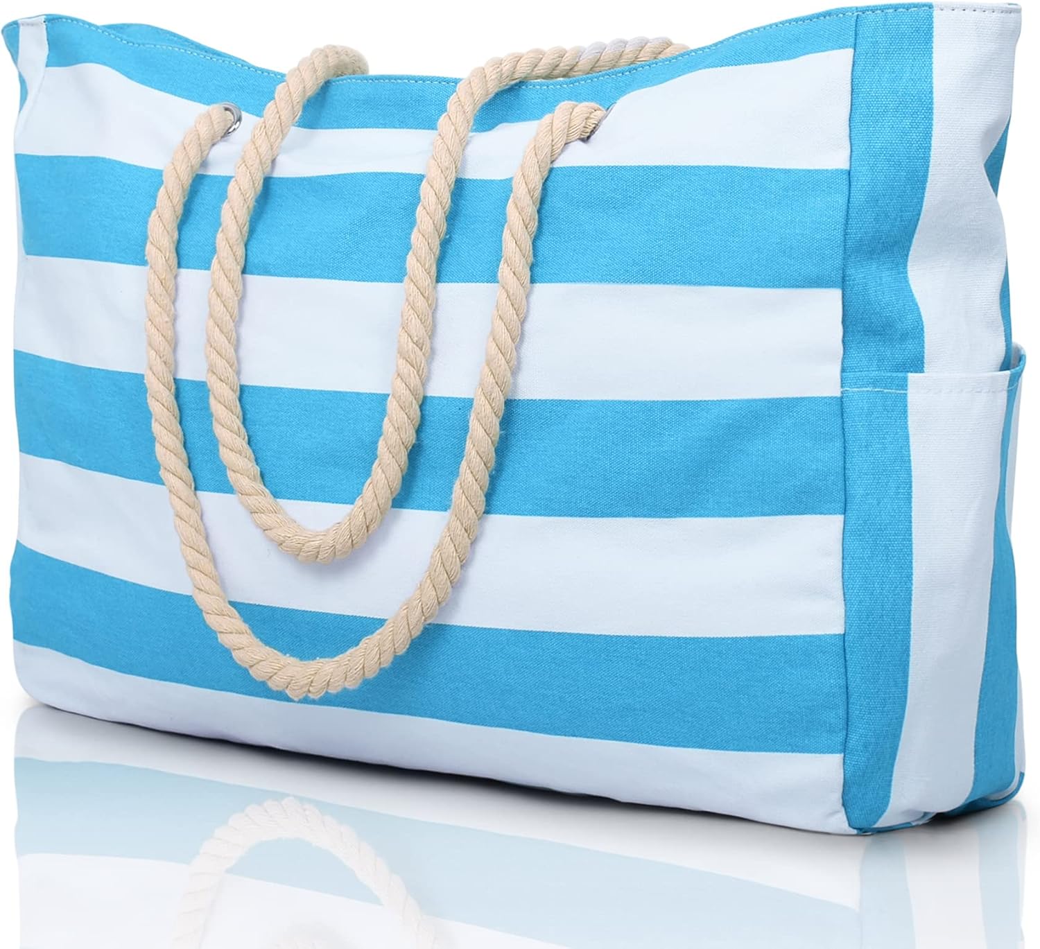 Striped Canvas Tote Bag with Rope Handles