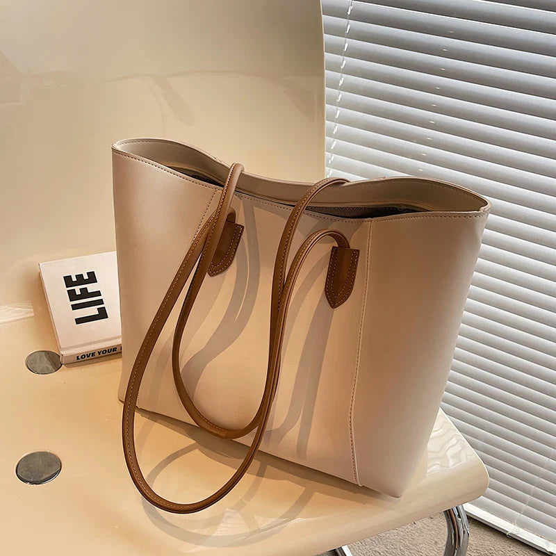 Tote Bag in Faux Leather with Braided Top Handles