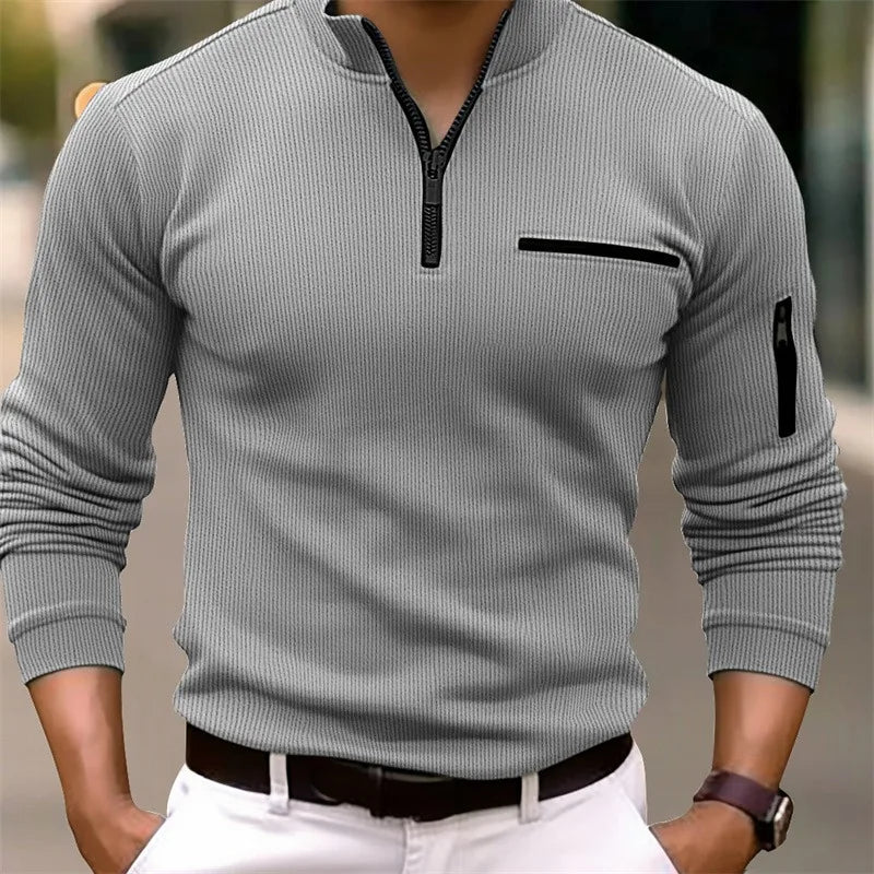 Men's Ribbed Quarter-Zip Jumper with Zip Pockets