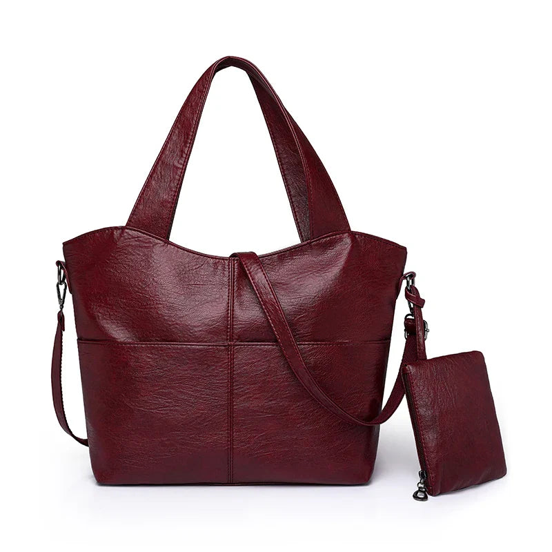 Tote Bag in Faux Leather with Detachable Zip Pouch