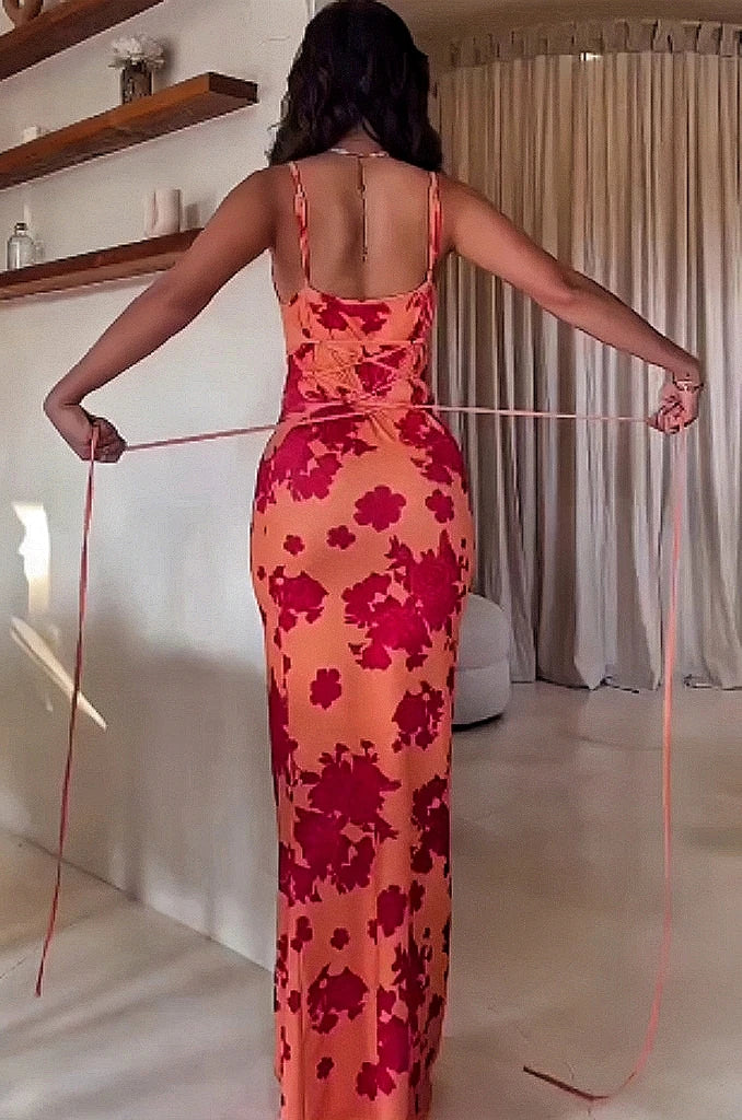Floral Print Maxi Dress with Spaghetti Straps