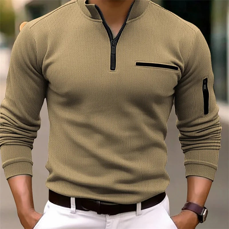 Men's Ribbed Quarter-Zip Jumper with Zip Pockets