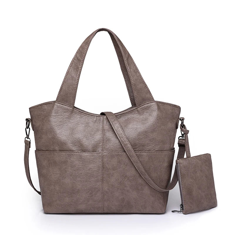 Tote Bag in Faux Leather with Detachable Zip Pouch