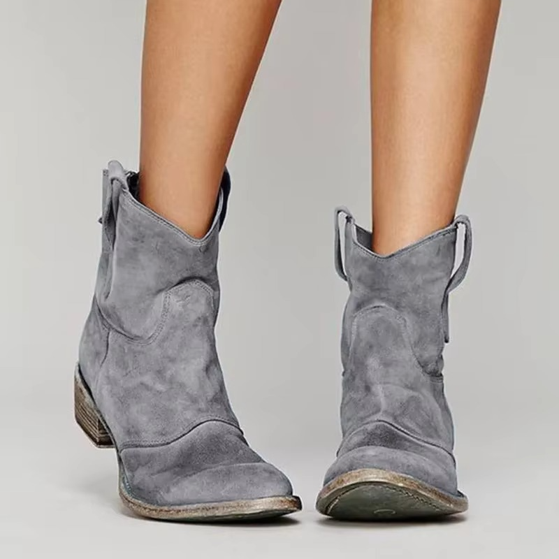 Women's Suede Pull-On Ankle Boots with Low Heel