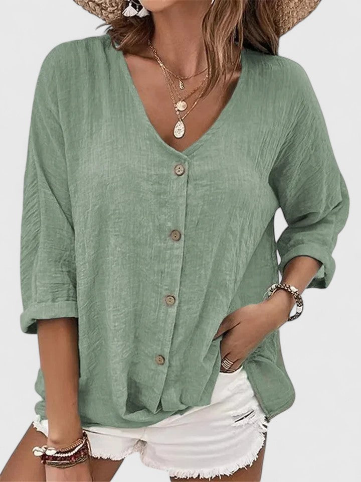 Women's V-Neck Blouse | Relaxed Fit Button-Down Shirt