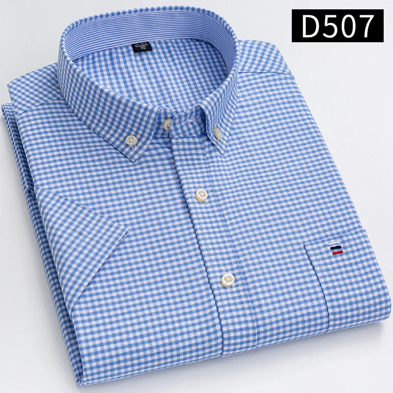 Men's Short Sleeve Checked Shirt with Chest Pocket