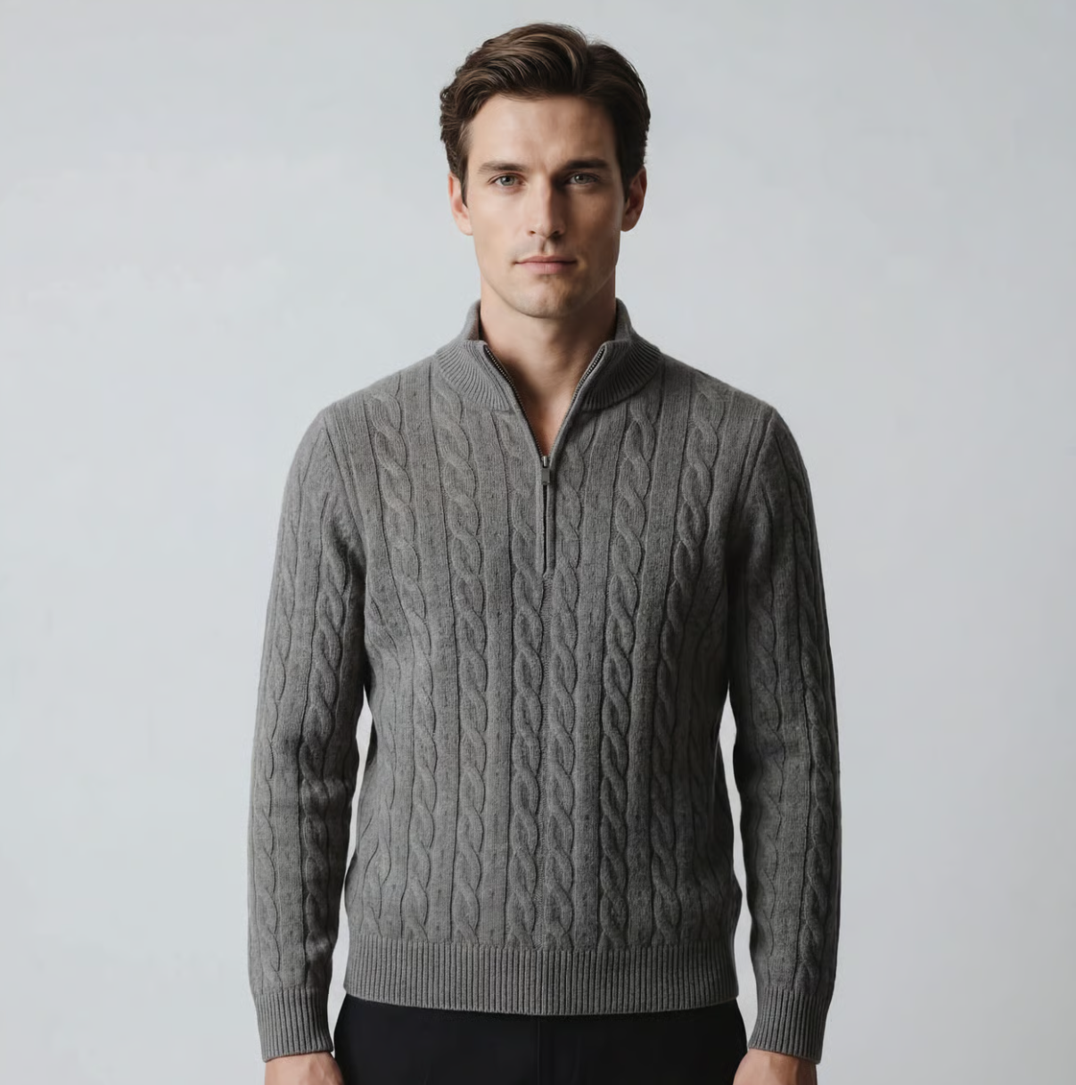 Pull à col zippé pour homme en maille torsadée