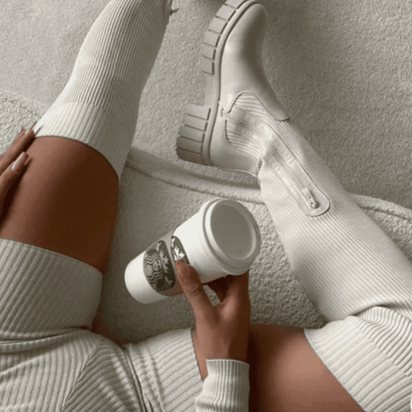 Bottes chaussettes montantes en maille côtelée à semelle épaisse pour femme