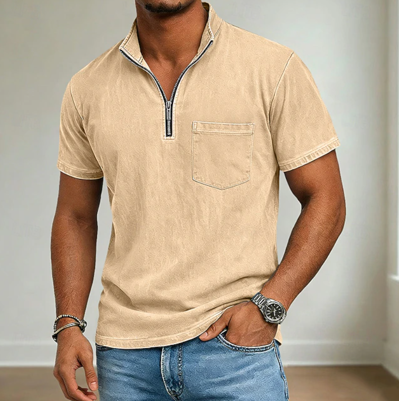 Men's Quarter Zip Short Sleeve Polo Shirt