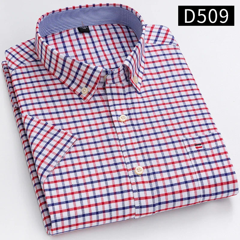 Men's Short Sleeve Checked Shirt with Chest Pocket