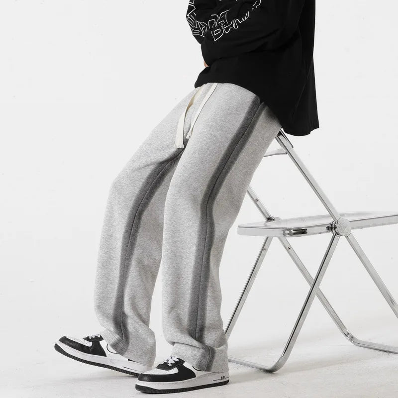 Pantalon homme décontracté à jambes larges avec bandes latérales