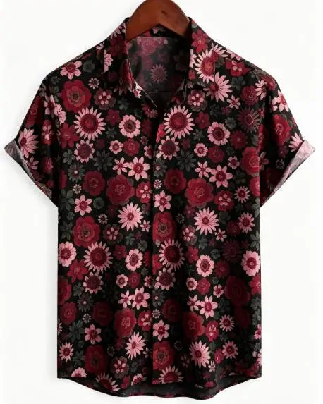 Chemise rétro à manches courtes à fleurs pour hommes