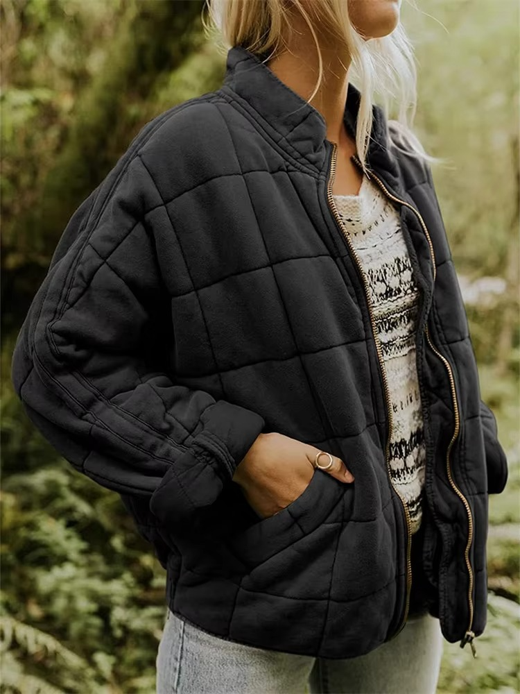 Veste d’hiver matelassée en coton pour femme | Manteau oversize zippé