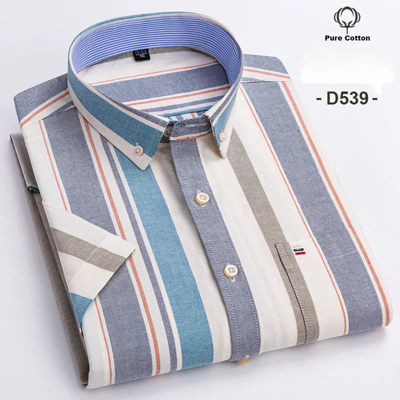 Men's Short Sleeve Checked Shirt with Chest Pocket