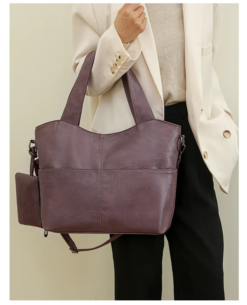 Tote Bag in Faux Leather with Detachable Zip Pouch
