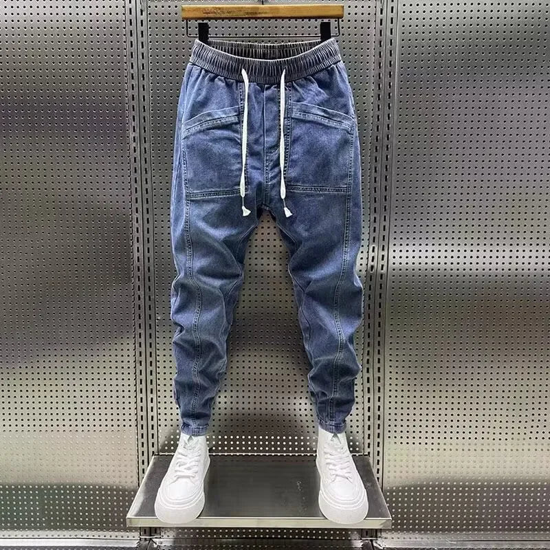 Joggers cargo en denim pour homme à cordon de serrage