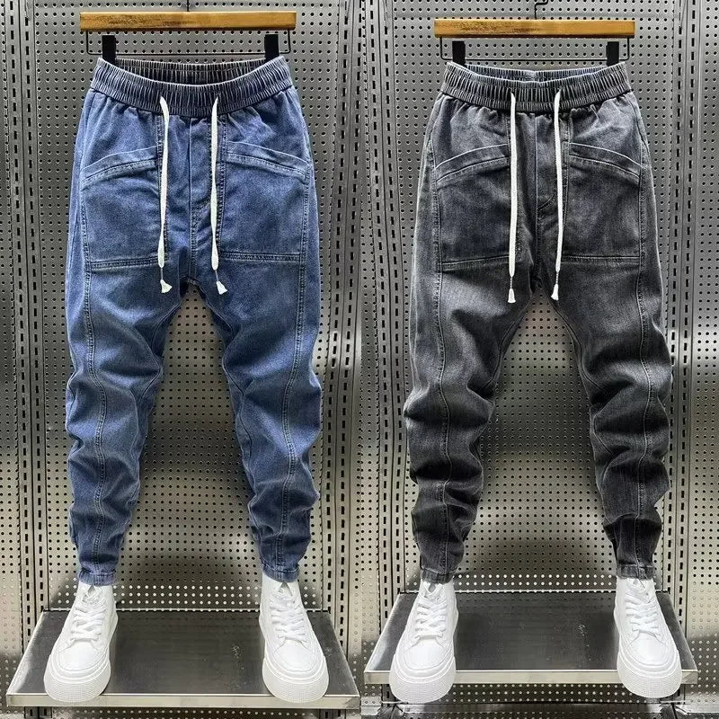 Joggers cargo en denim pour homme à cordon de serrage