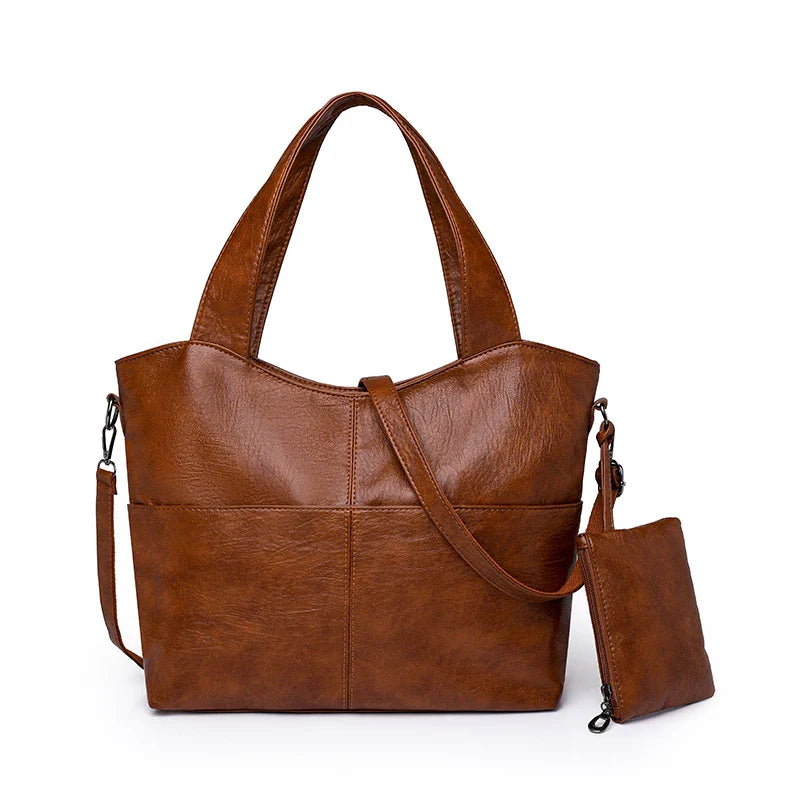 Tote Bag in Faux Leather with Detachable Zip Pouch