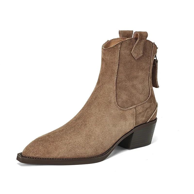 Women's Western Ankle Boots | Suede-Look Pointed Toe