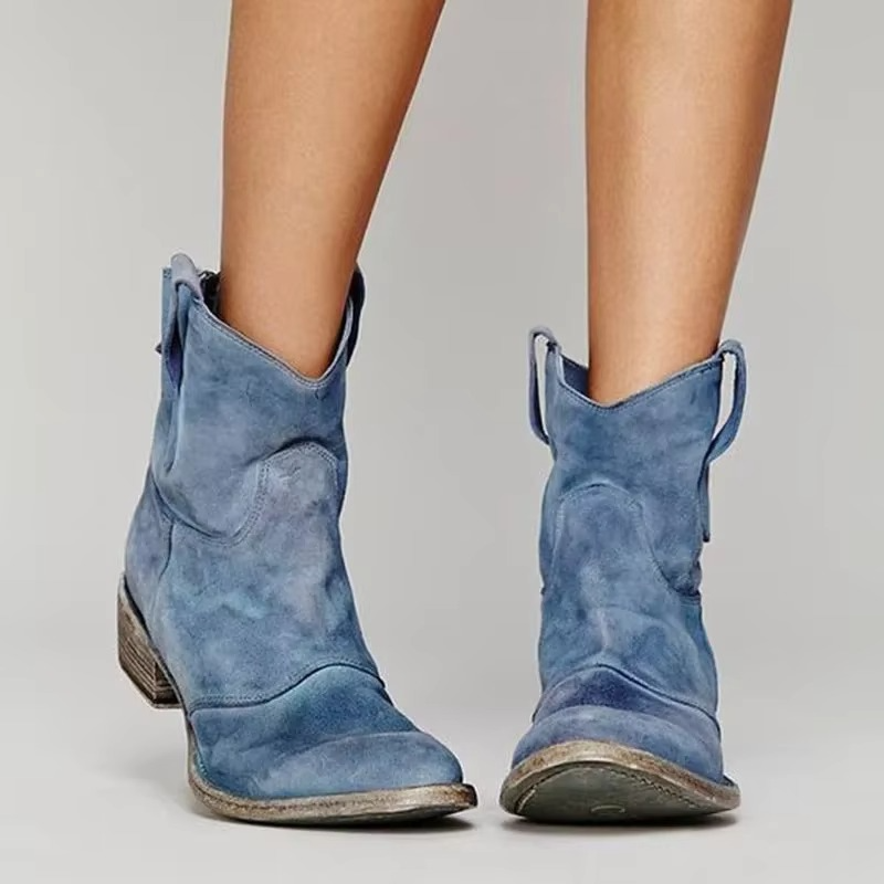 Women's Suede Pull-On Ankle Boots with Low Heel