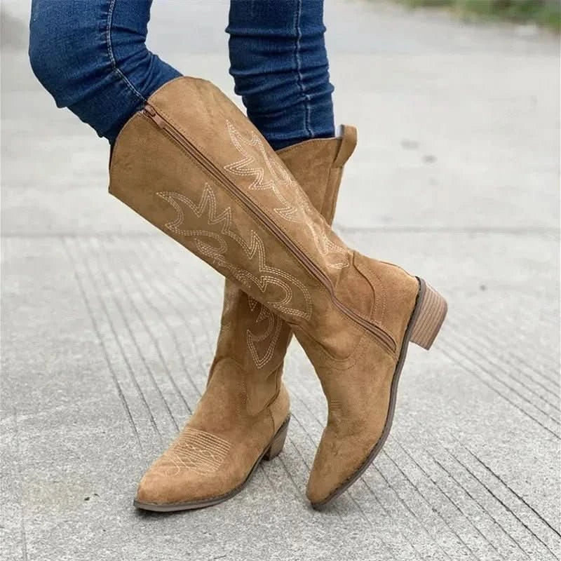 Women’s Knee-High Western Boots with Low Block Heel